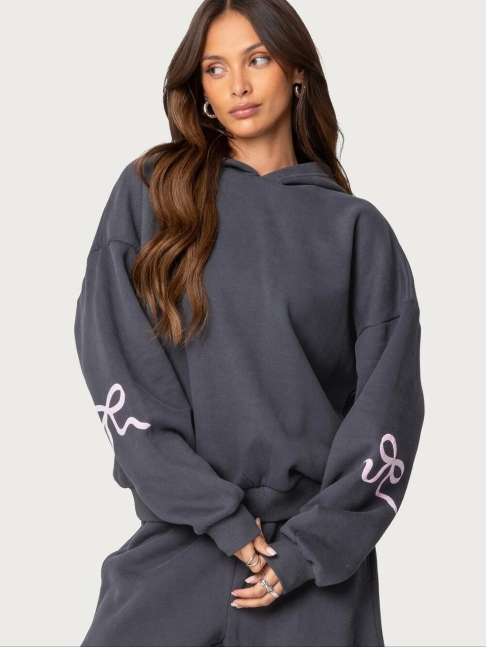 Edikted Urban Outfitters Bonney Bow Detail Hoodie in the Dark Gray color